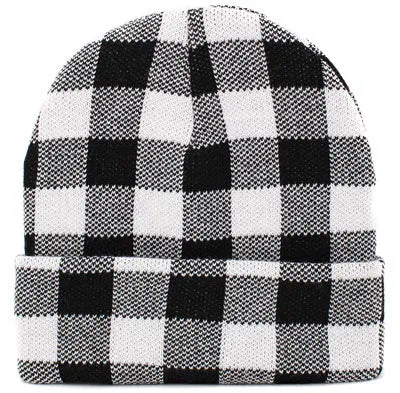 Buffalo Check Patterned Knit Beanie Hat