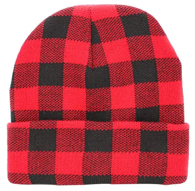 Buffalo Check Patterned Knit Beanie Hat