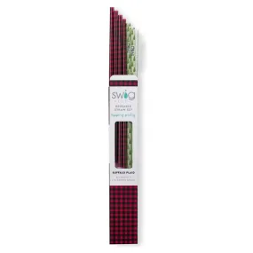 Buffalo Plaid   Trees   Reusable Straw Set (Tall)