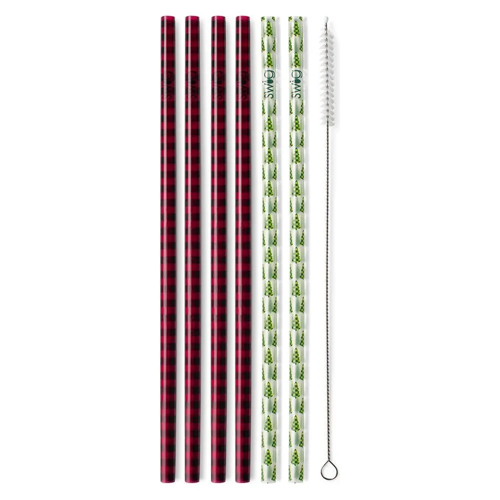 Buffalo Plaid   Trees   Reusable Straw Set (Tall)