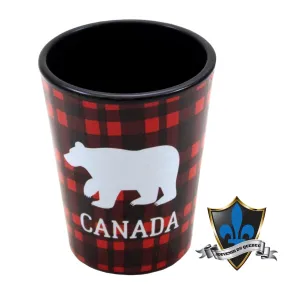 Canada ceramic plaid Bear Shot glass.