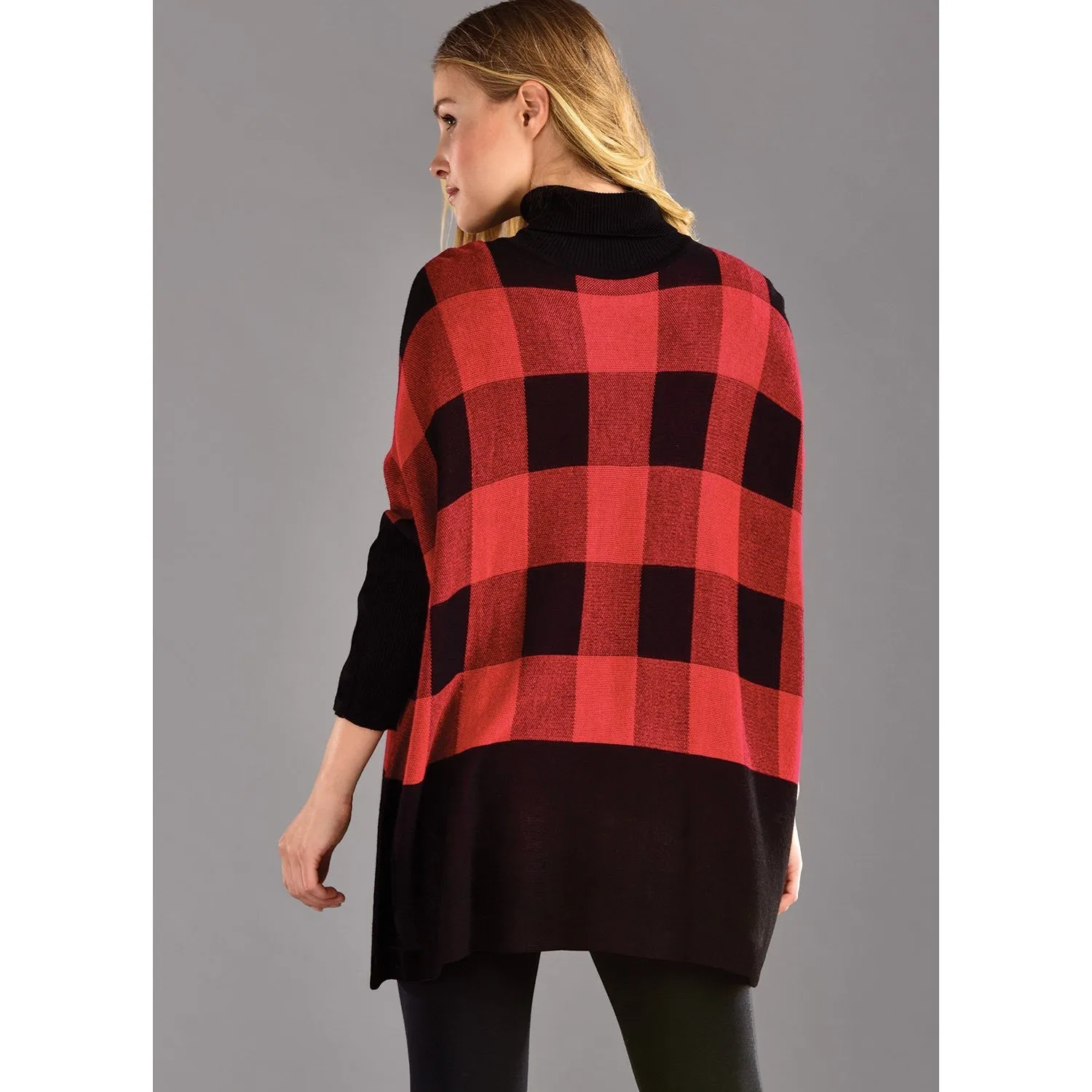 Charlie Paige Plaid Poncho - Red/Black