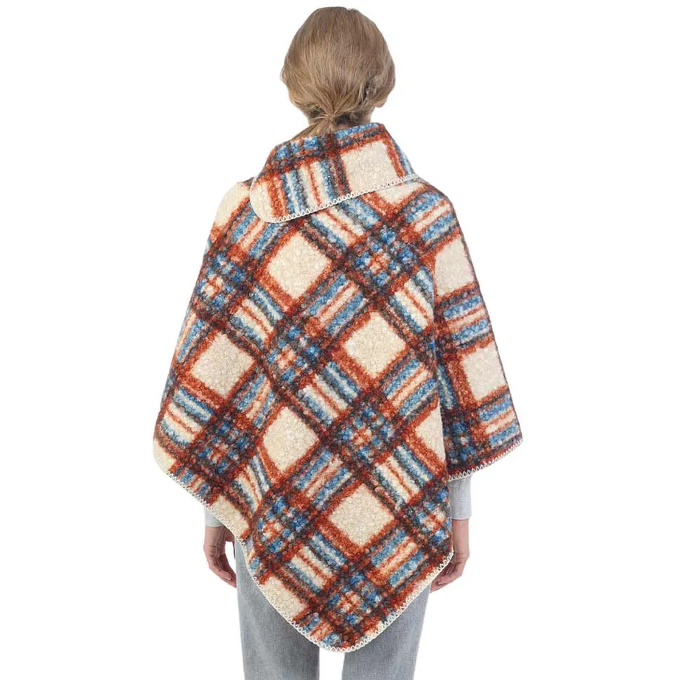 Check Patterned Neck Poncho