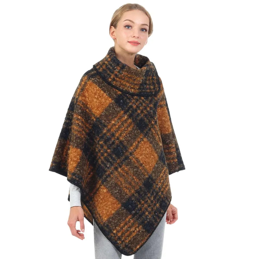 Check Patterned Neck Poncho