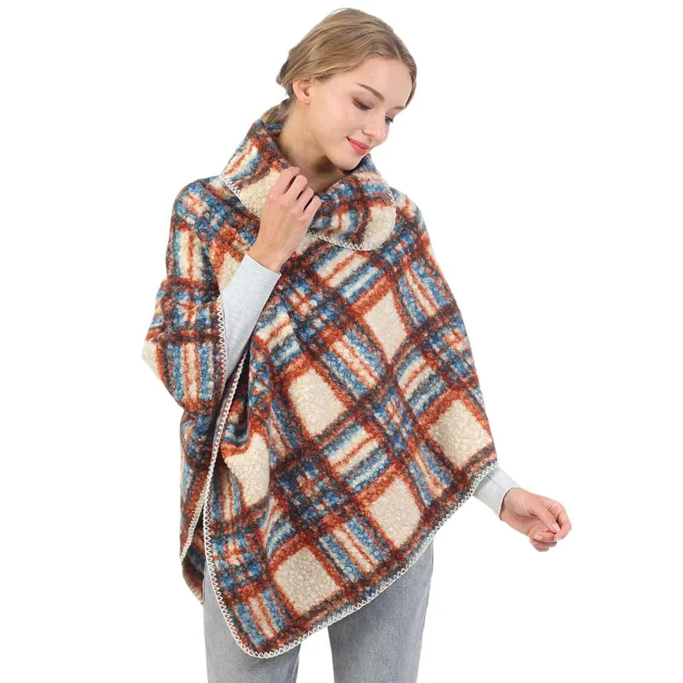 Check Patterned Neck Poncho