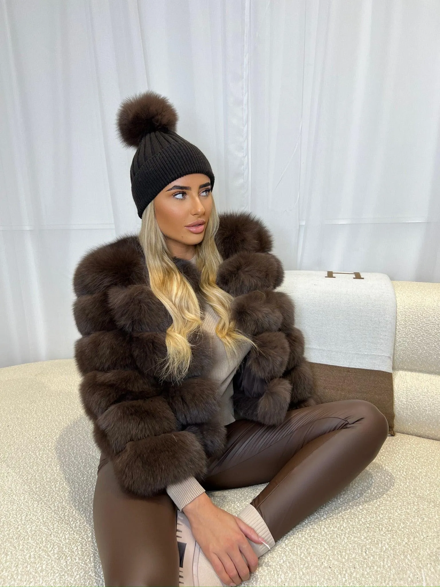 Chocolate Luxury Fur Bobble Hat