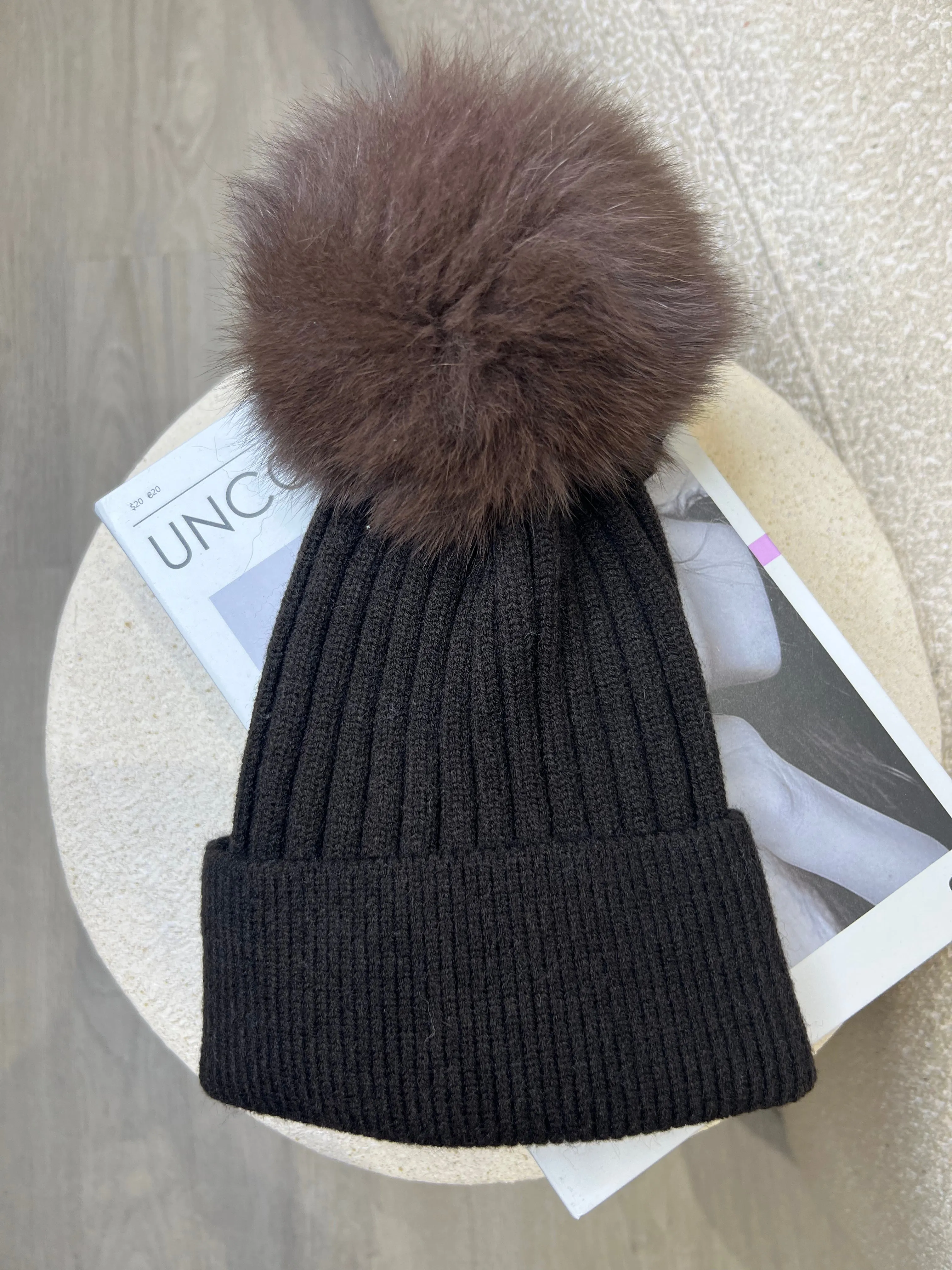 Chocolate Luxury Fur Bobble Hat