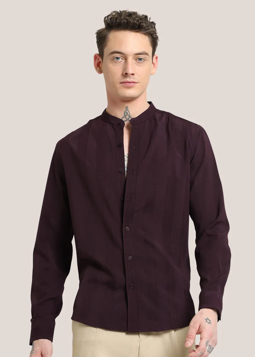 Claret Wine Shein Patterned Shirt