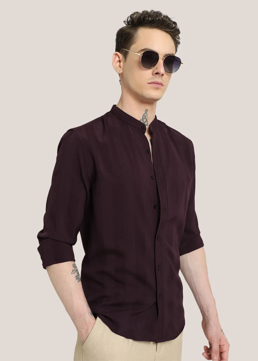 Claret Wine Shein Patterned Shirt