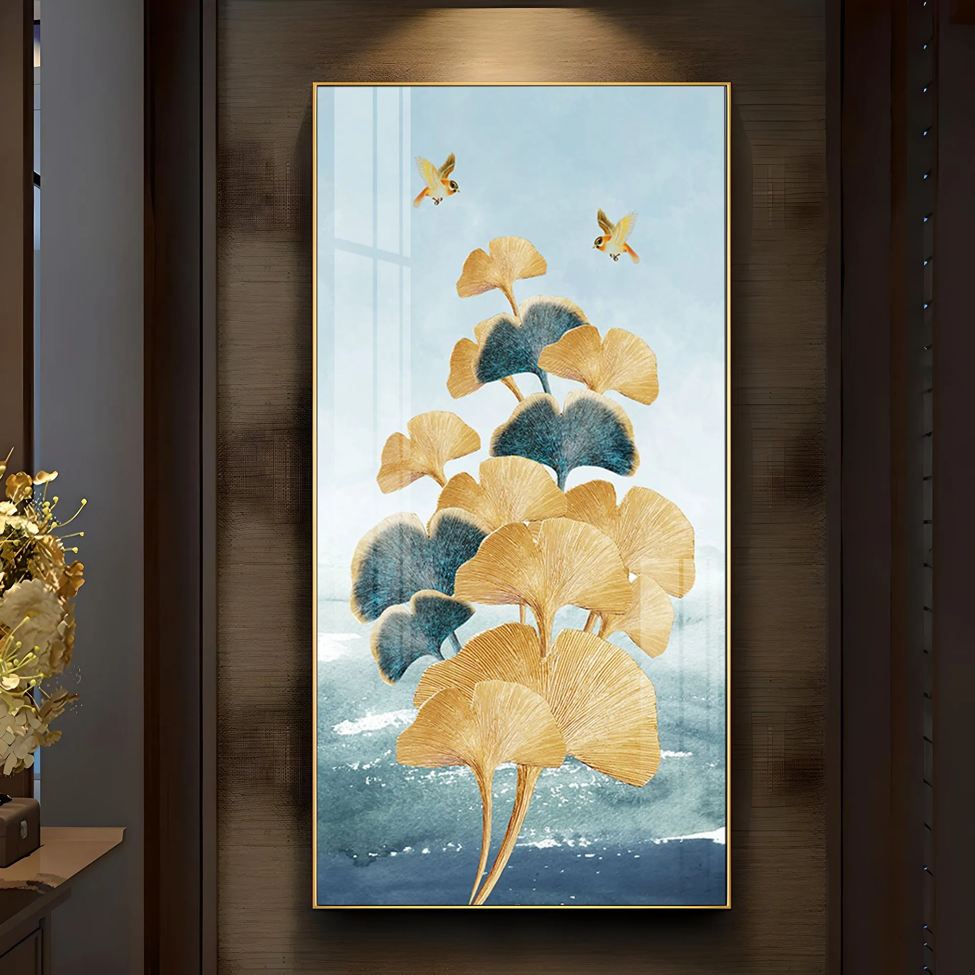 Colorful Biloba Leaves Luxury Crystal Wall Art