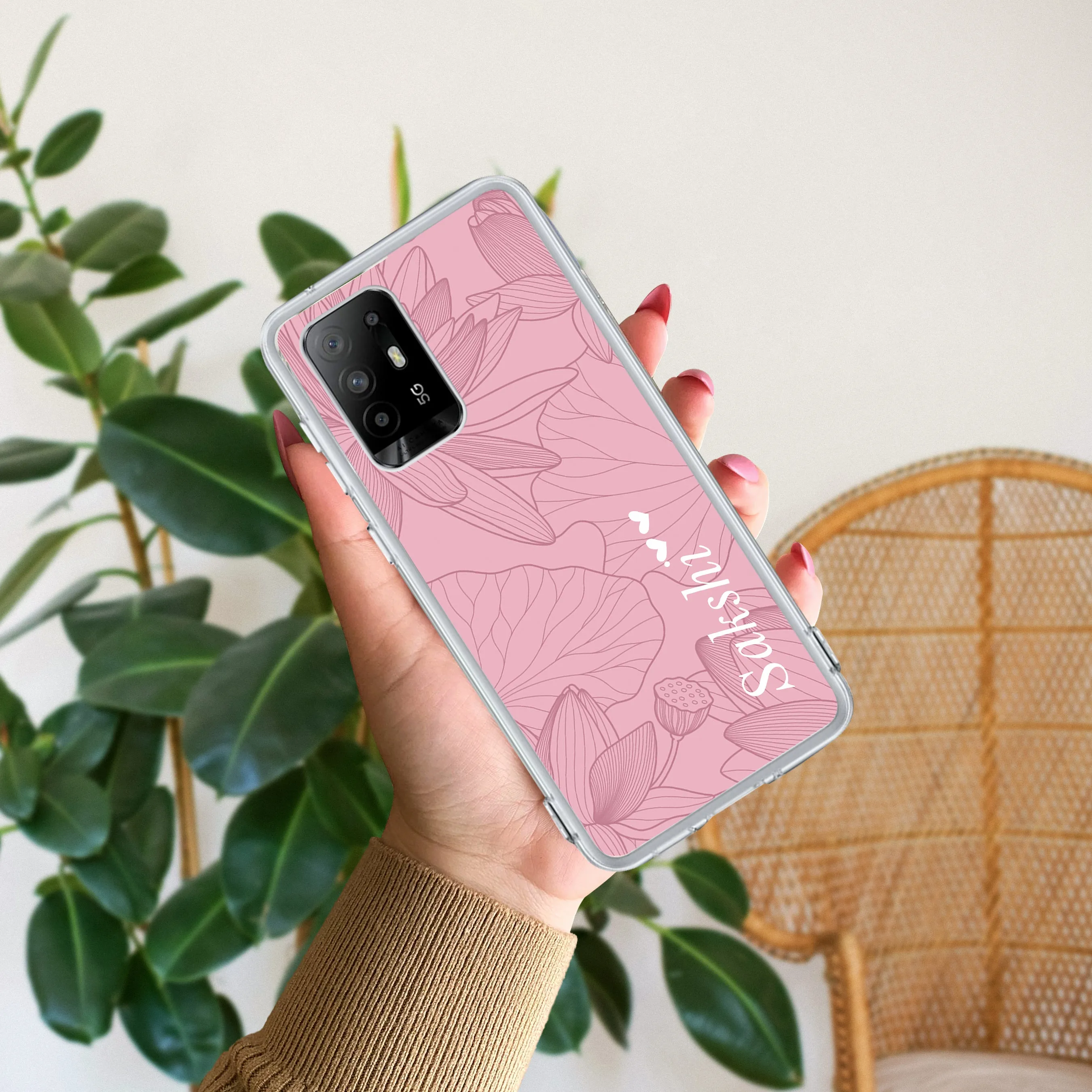 Customized luxury Peach leaves Transparent Silicon Case For Oppo