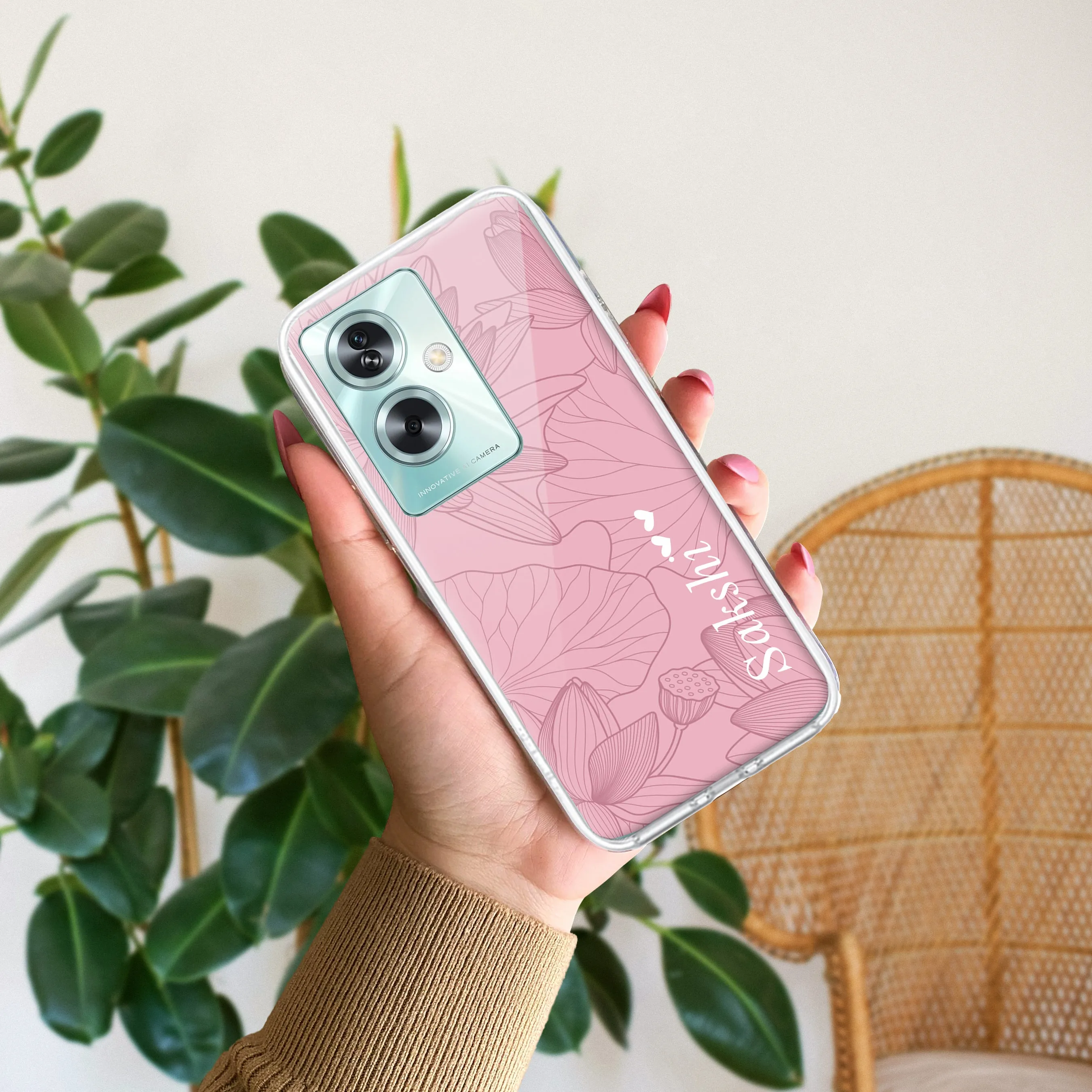 Customized luxury Peach leaves Transparent Silicon Case For Oppo