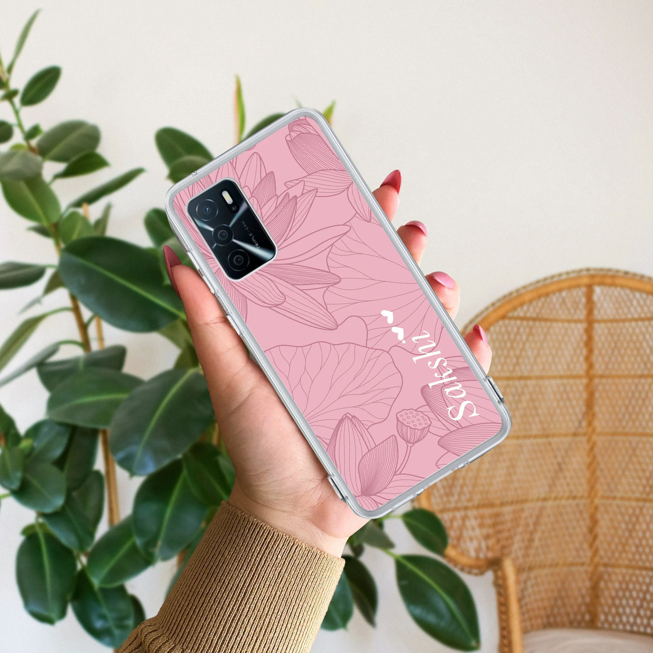 Customized luxury Peach leaves Transparent Silicon Case For Oppo