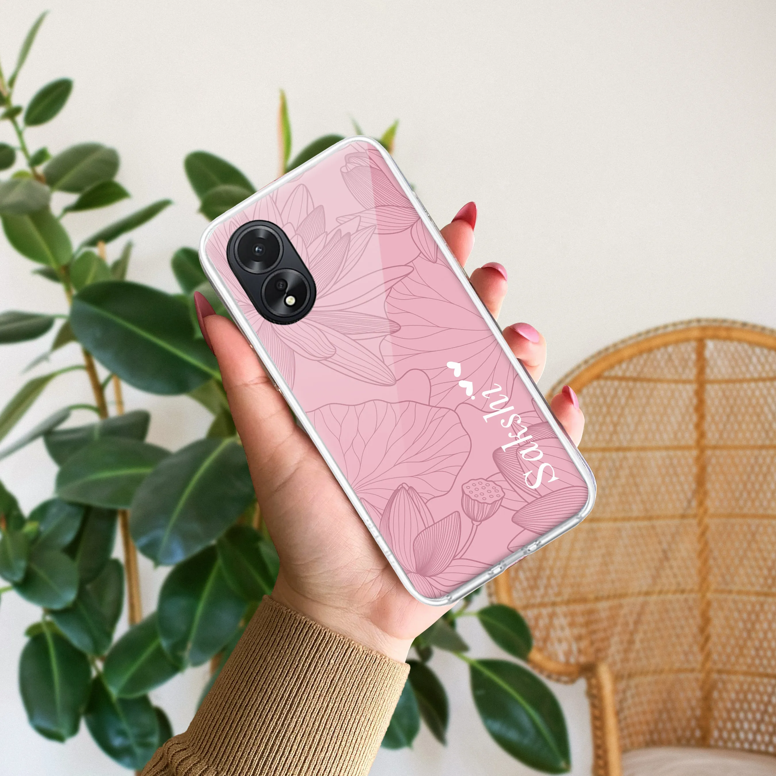 Customized luxury Peach leaves Transparent Silicon Case For Oppo