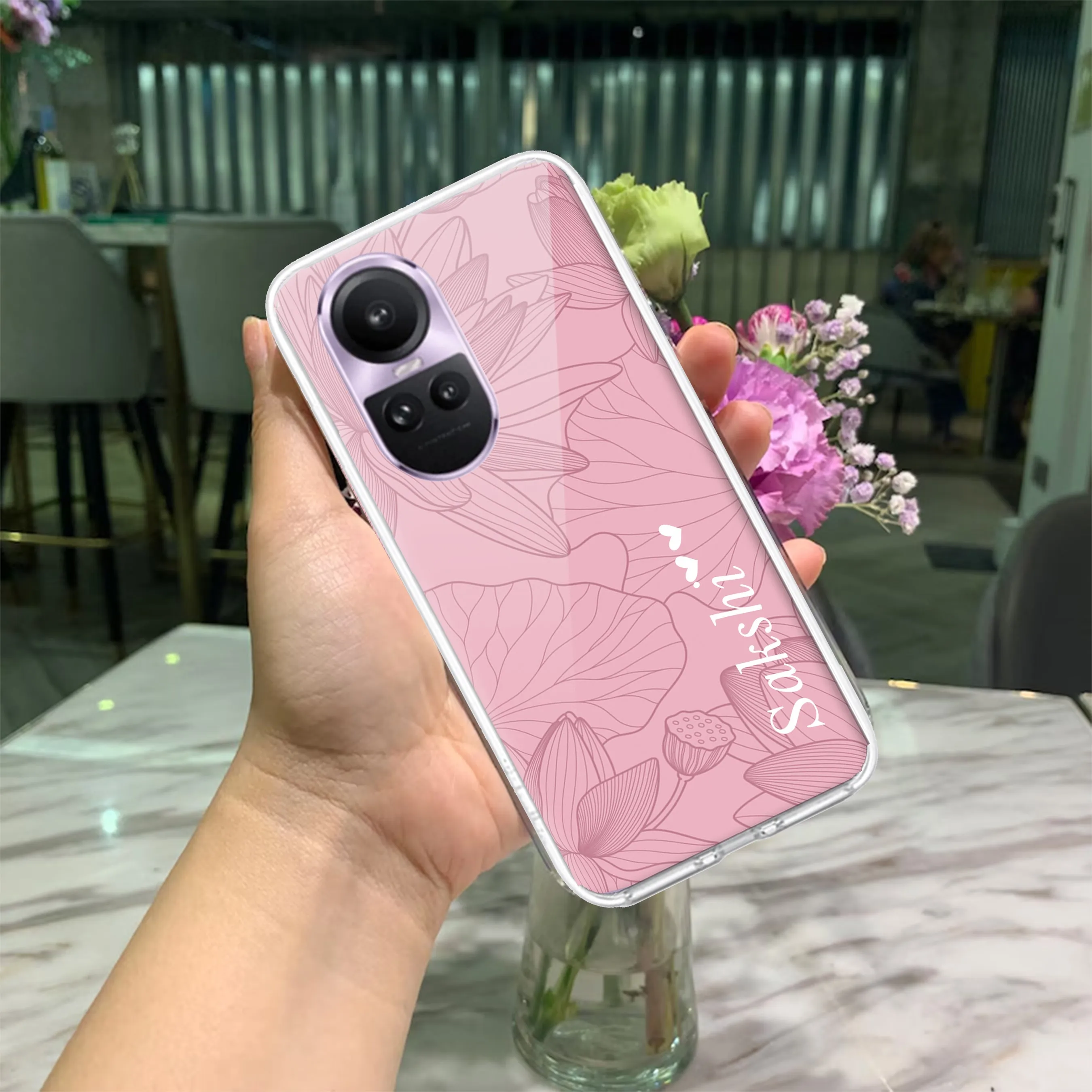 Customized luxury Peach leaves Transparent Silicon Case For Oppo