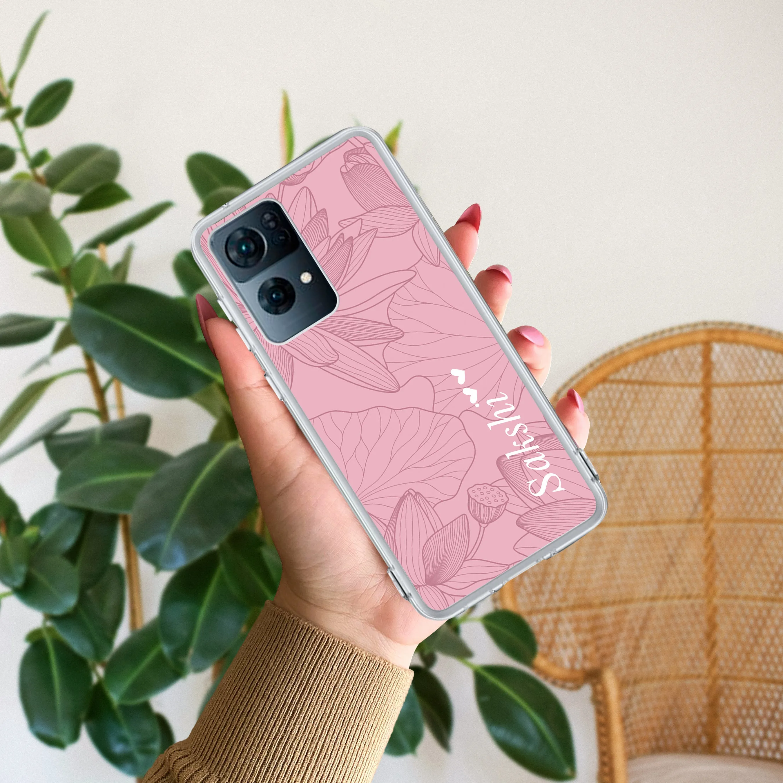 Customized luxury Peach leaves Transparent Silicon Case For Oppo