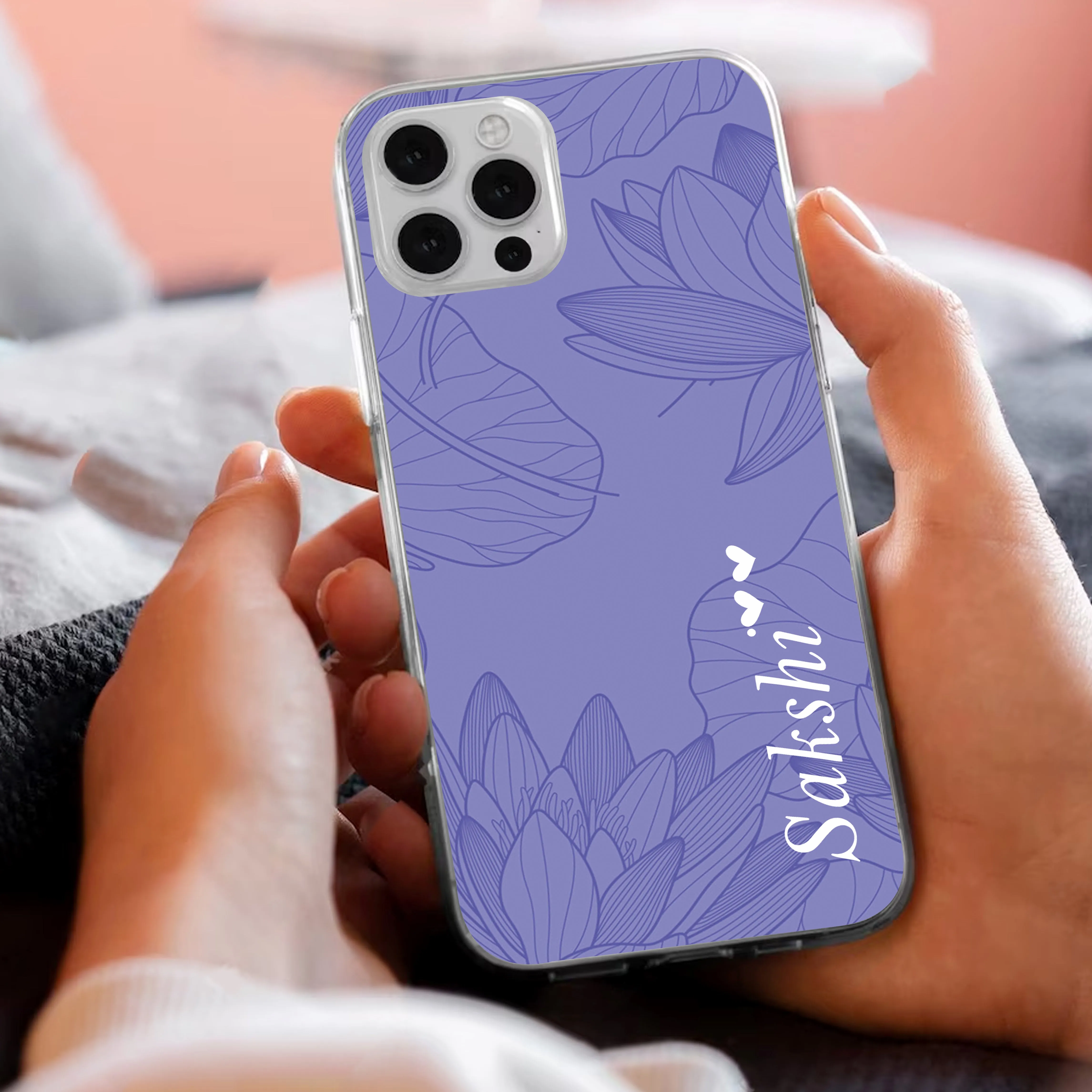 Customized luxury Purple leaves Transparent Silicon Case For Nothing