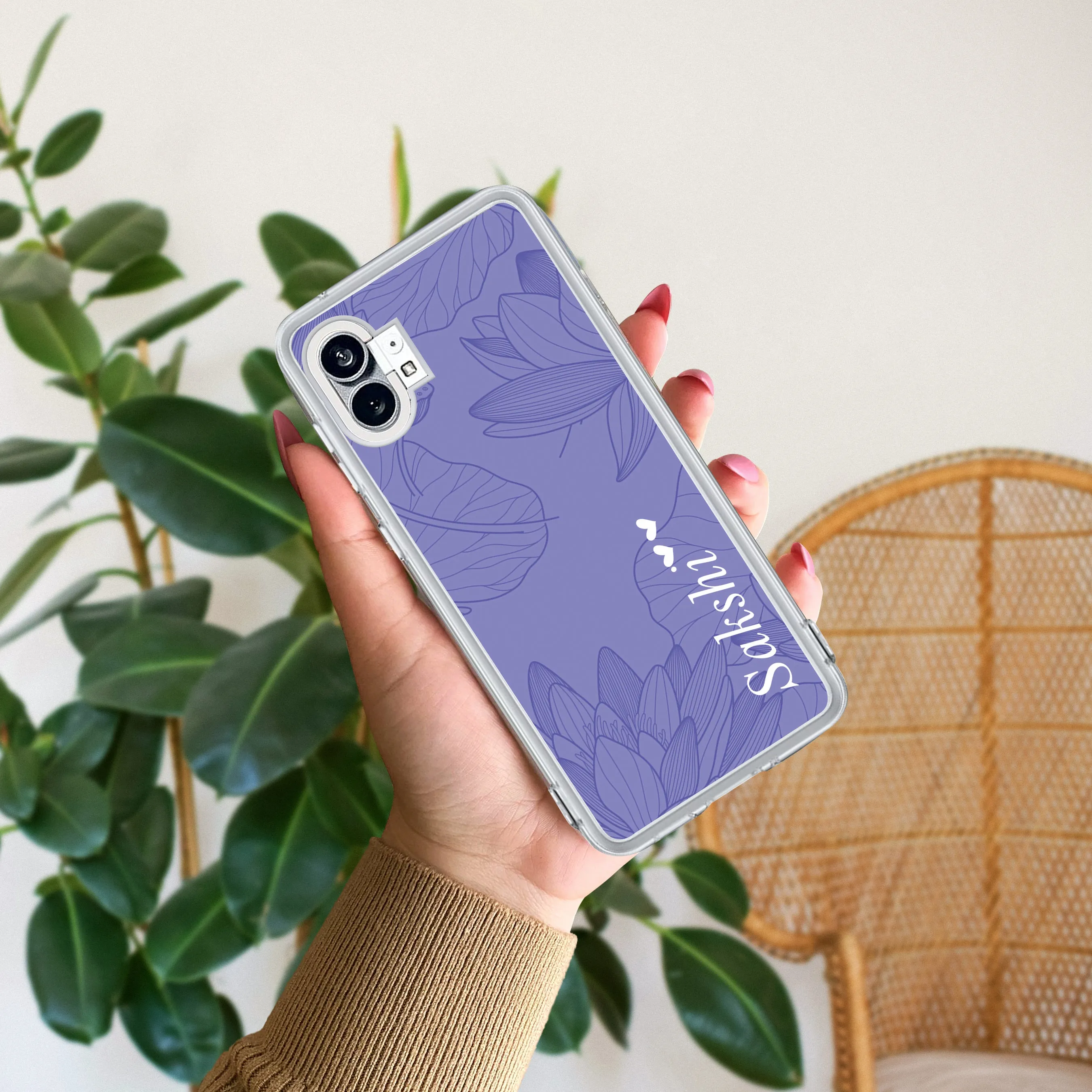 Customized luxury Purple leaves Transparent Silicon Case For Nothing