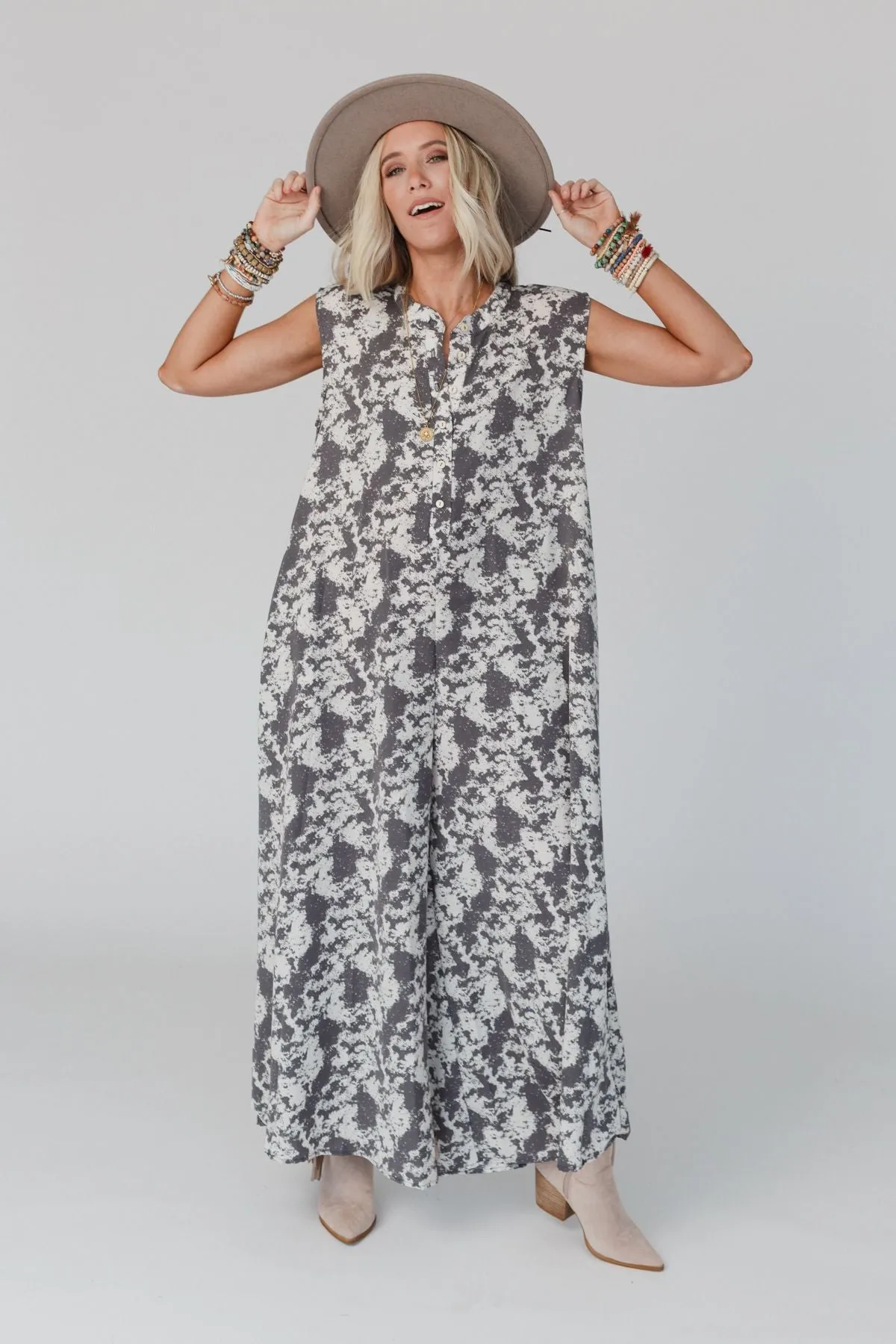 Daphne Printed Jumpsuit - Gray