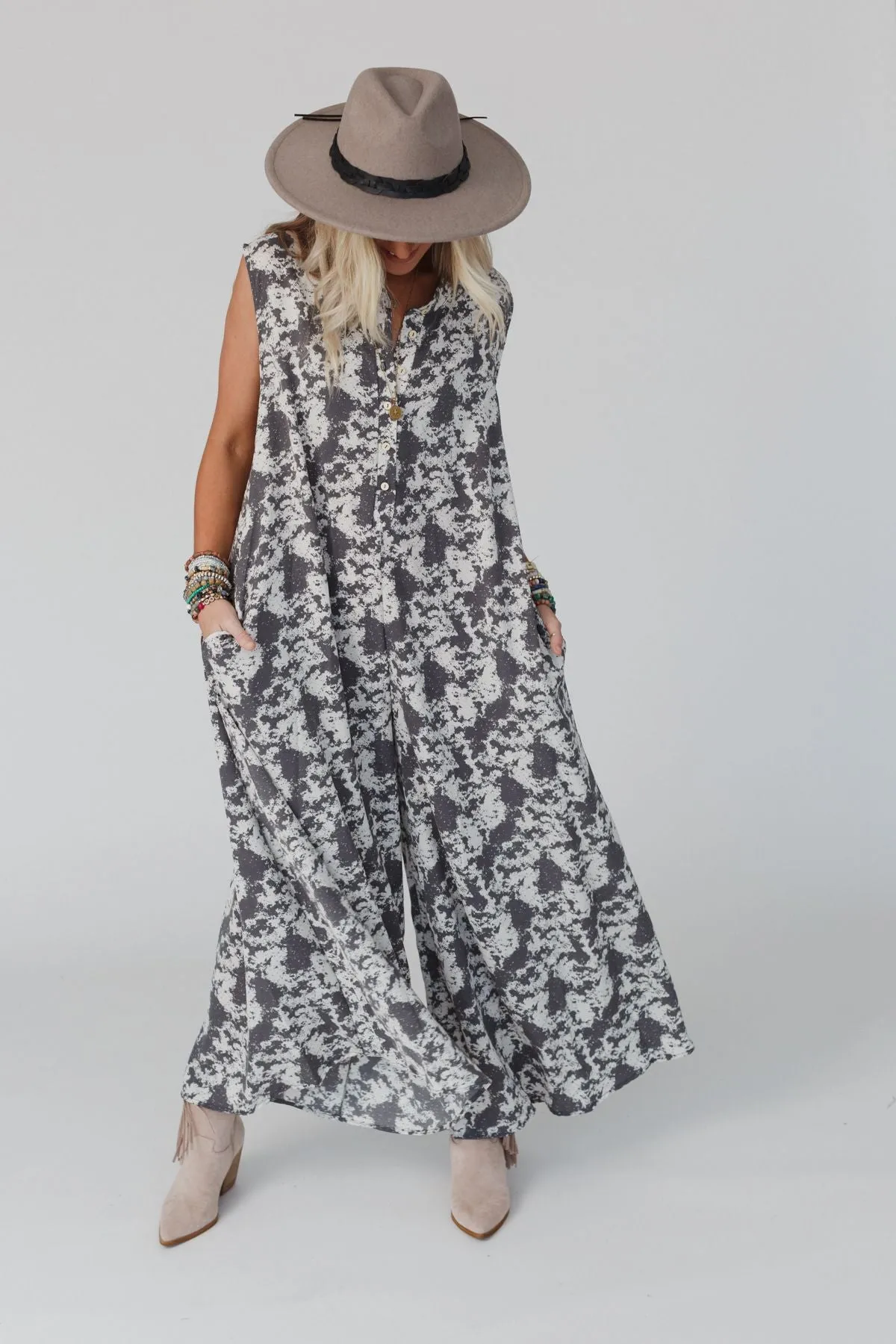 Daphne Printed Jumpsuit - Gray