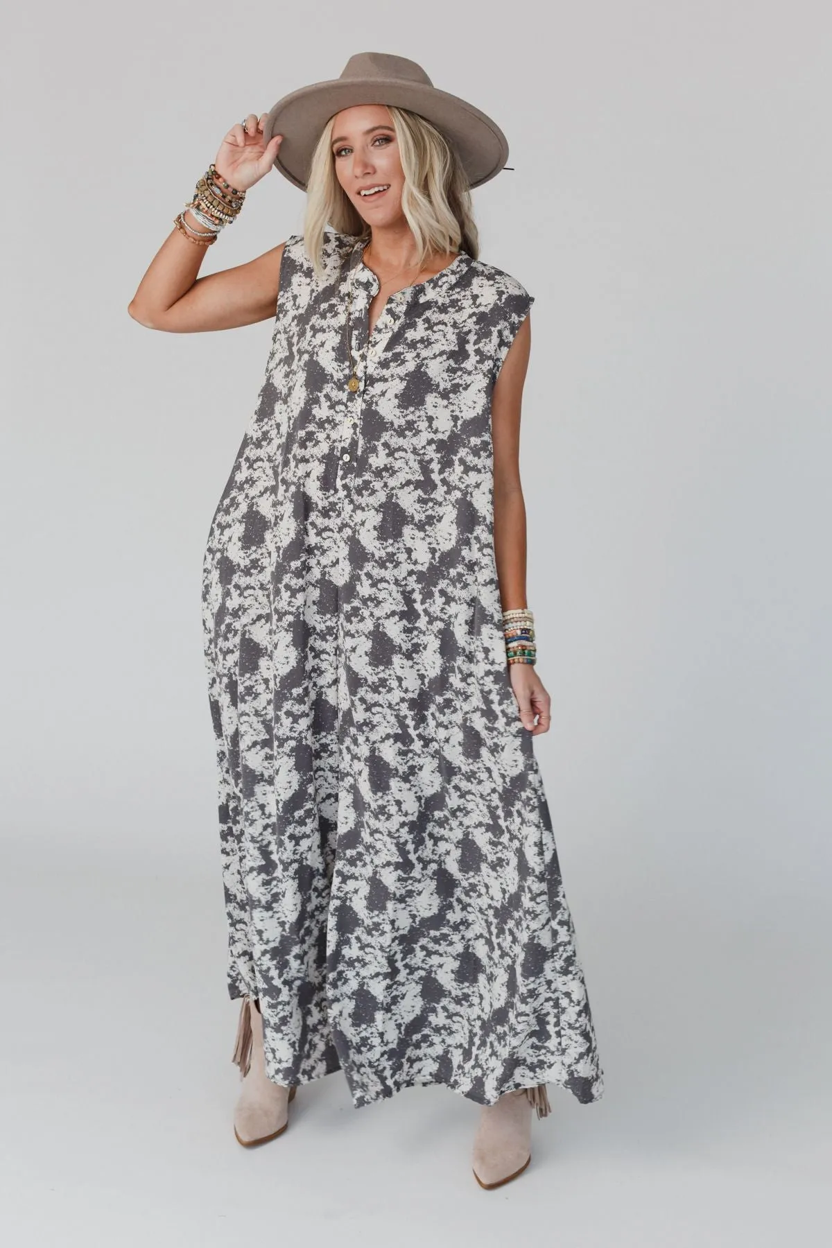 Daphne Printed Jumpsuit - Gray