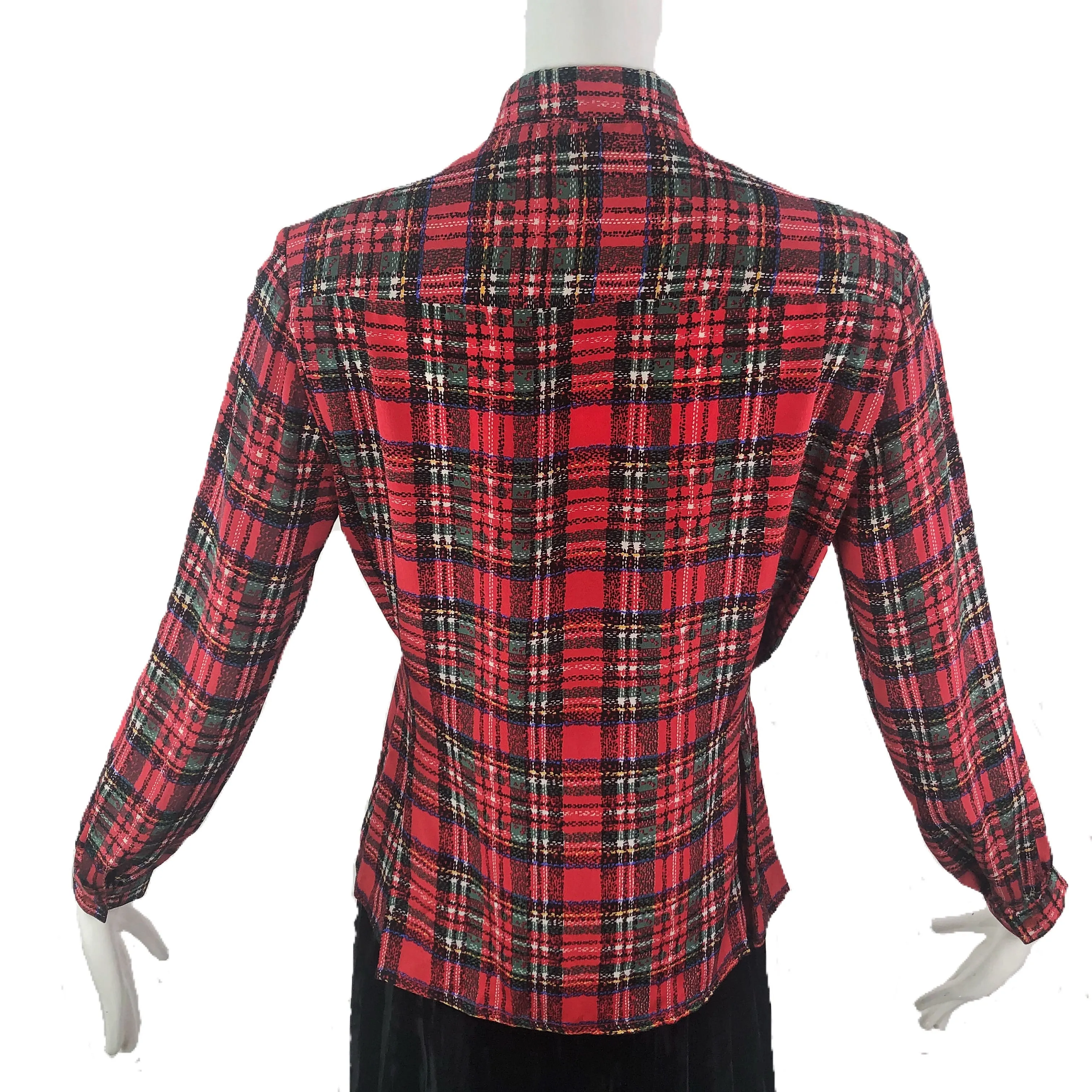 David Hayes 80s Plaid Silk Blouse