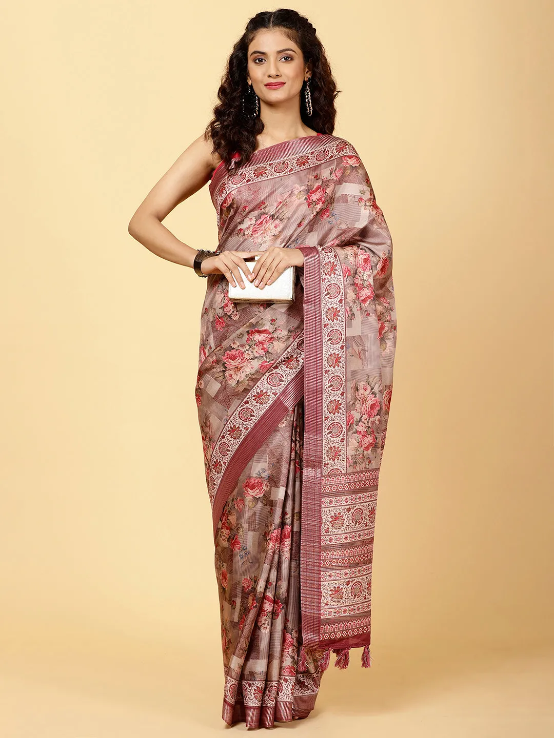 Digital Floral Printed Handloom Saree