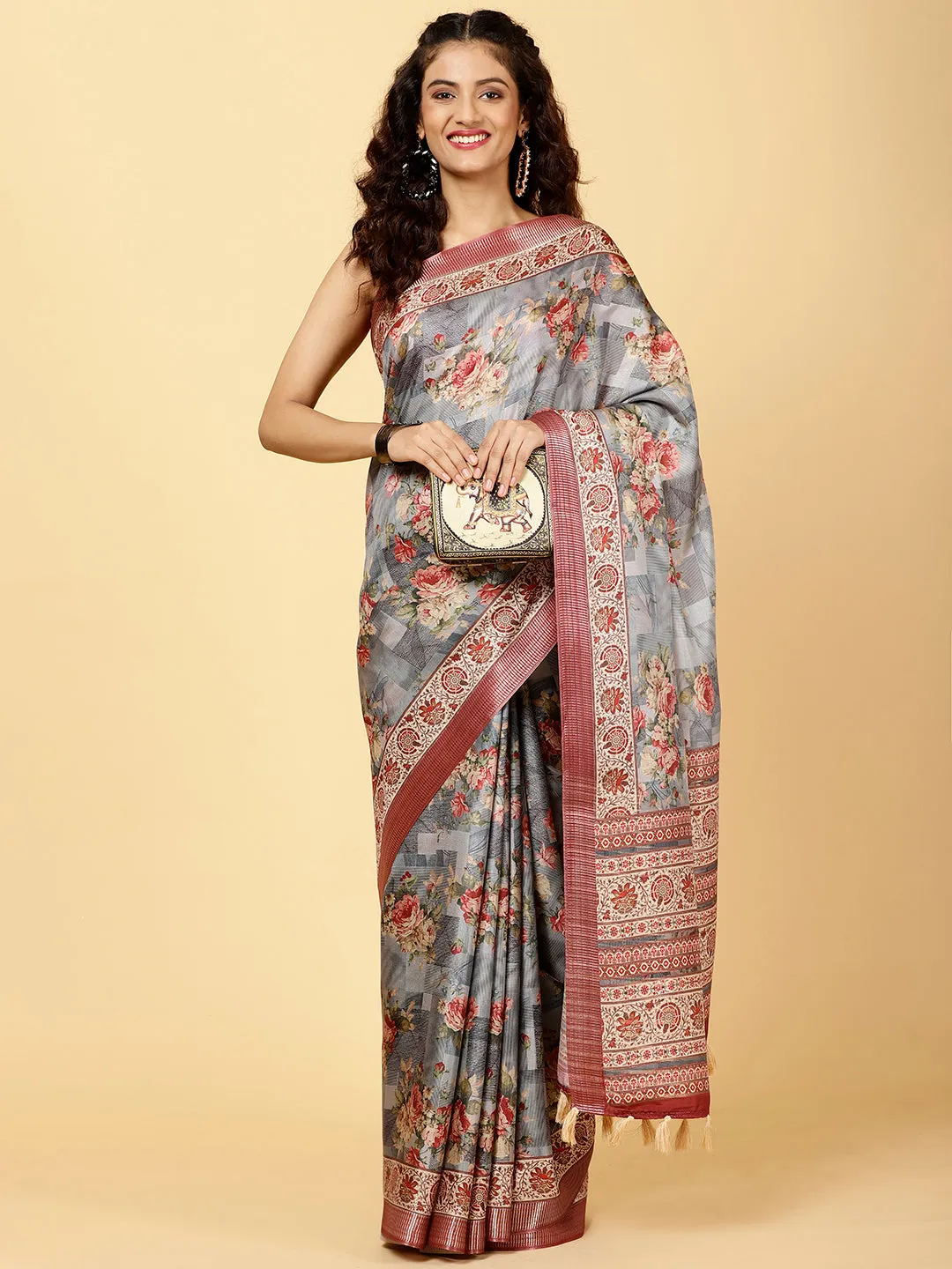 Digital Floral Printed Handloom Saree