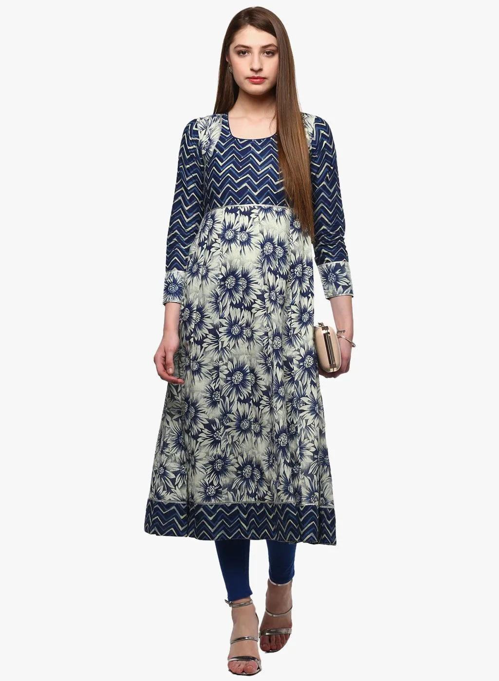 Divena Indigo Printed Anarkali