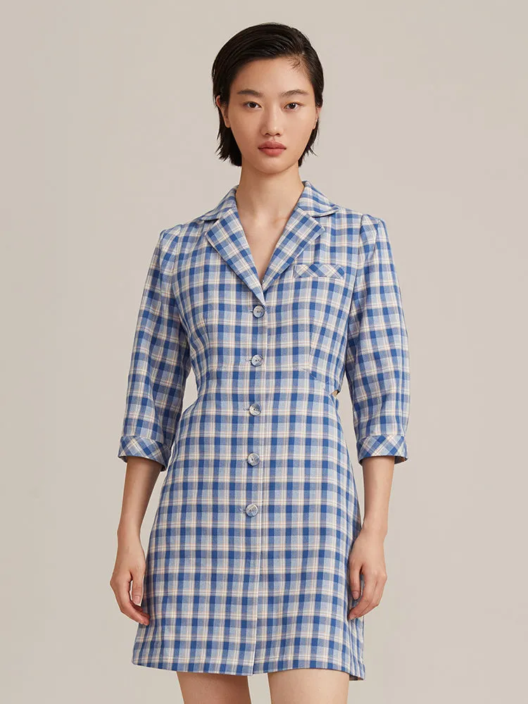 Gathered Waist Plaid Mini Dress