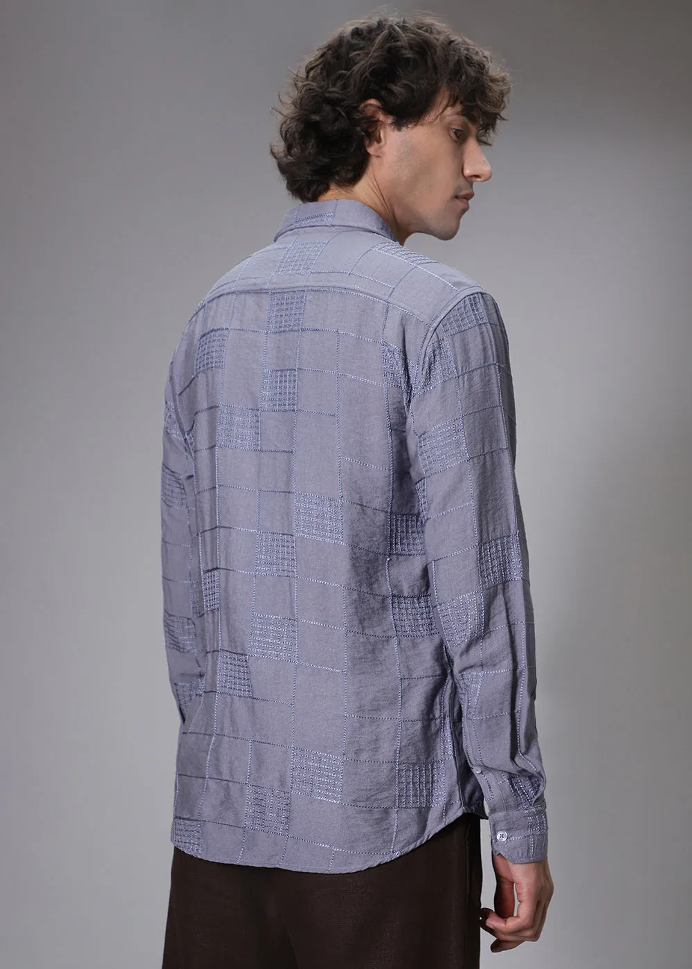 Glisten Grey Plaid Embroidery Shirt