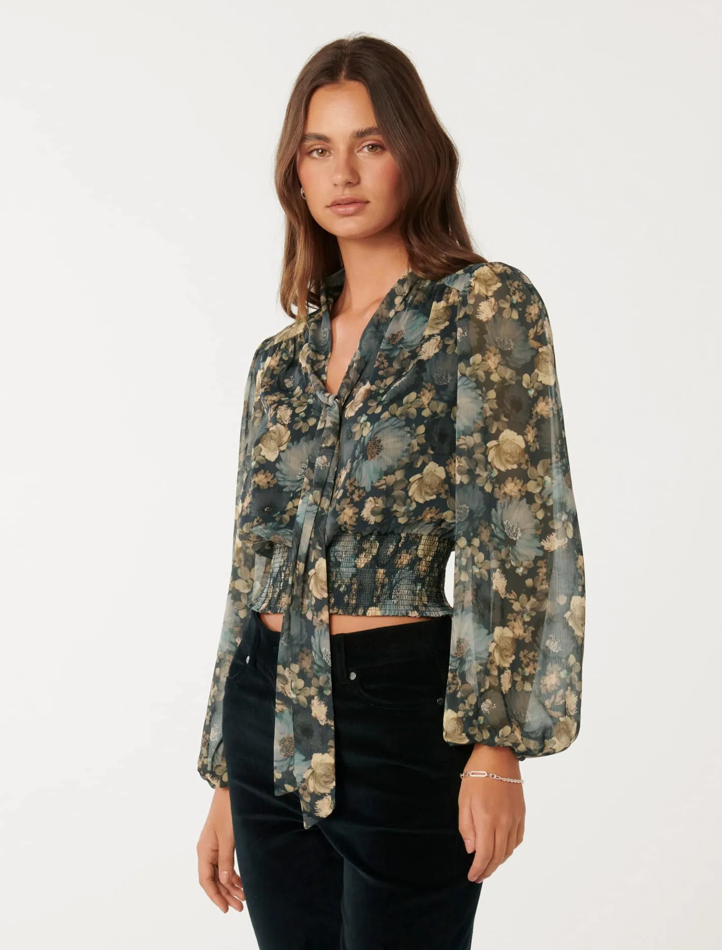 Gloria Shirred Printed Blouse