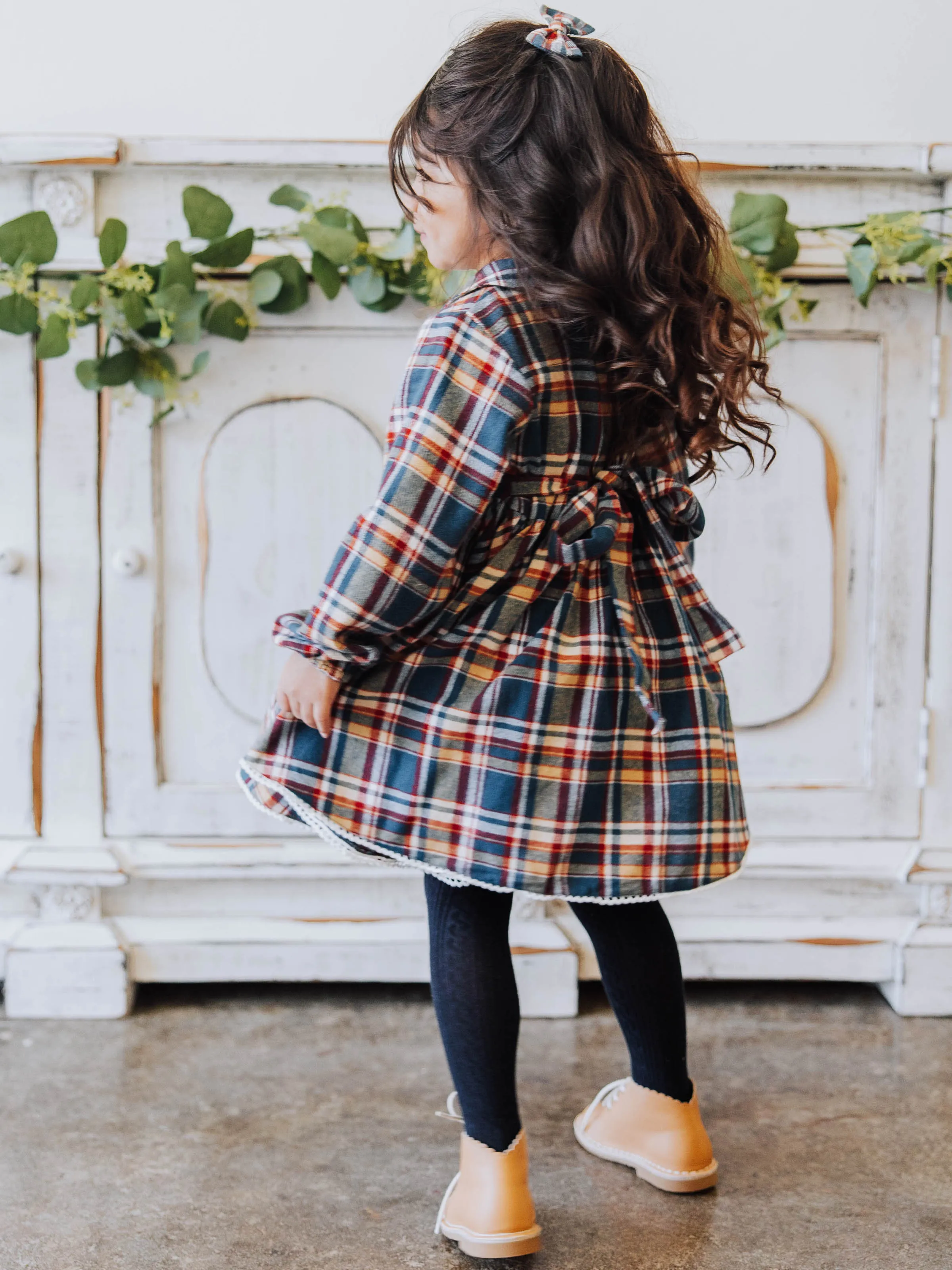 Navy and Gold Plaid Goldie Dress