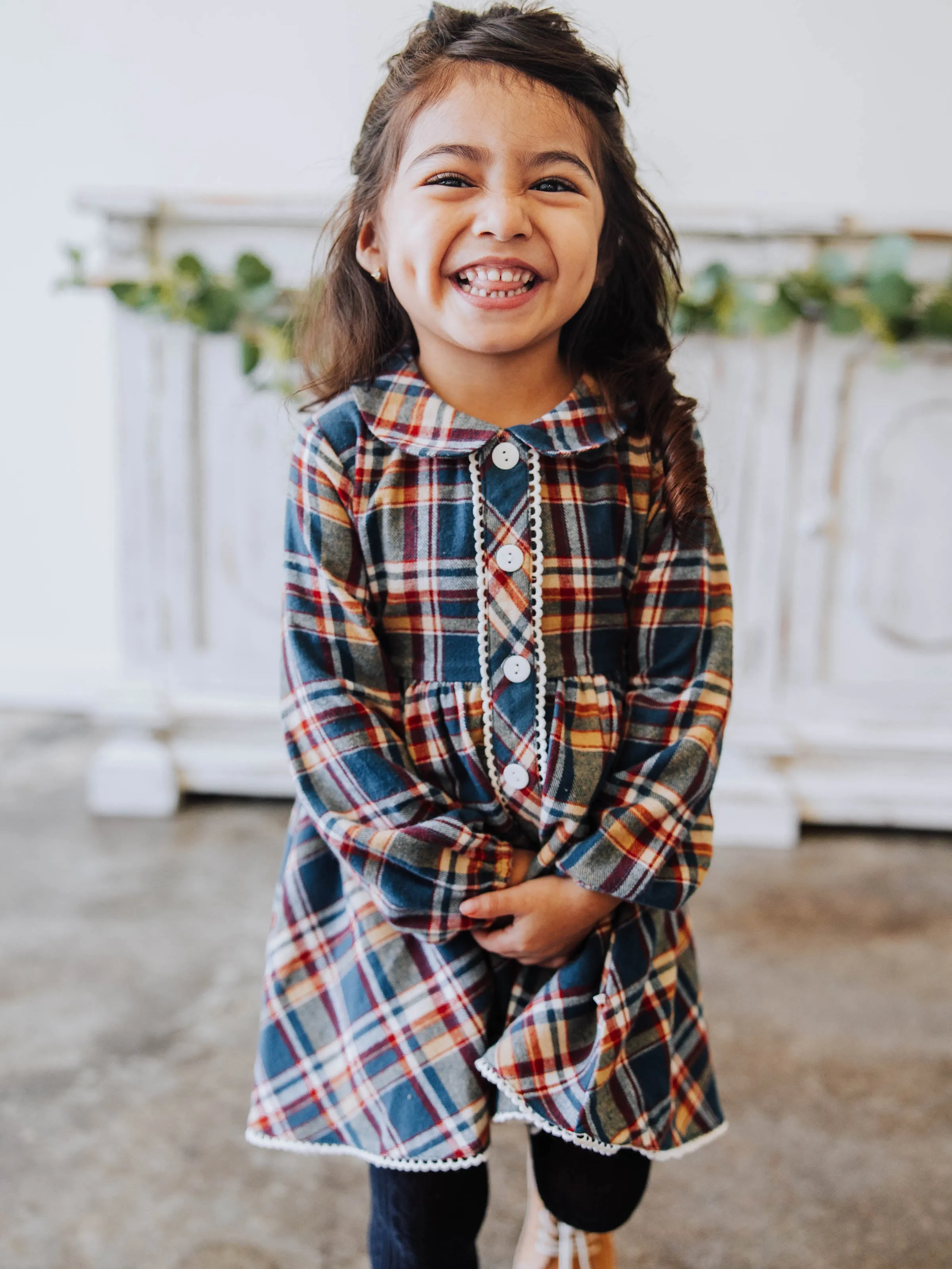 Navy and Gold Plaid Goldie Dress