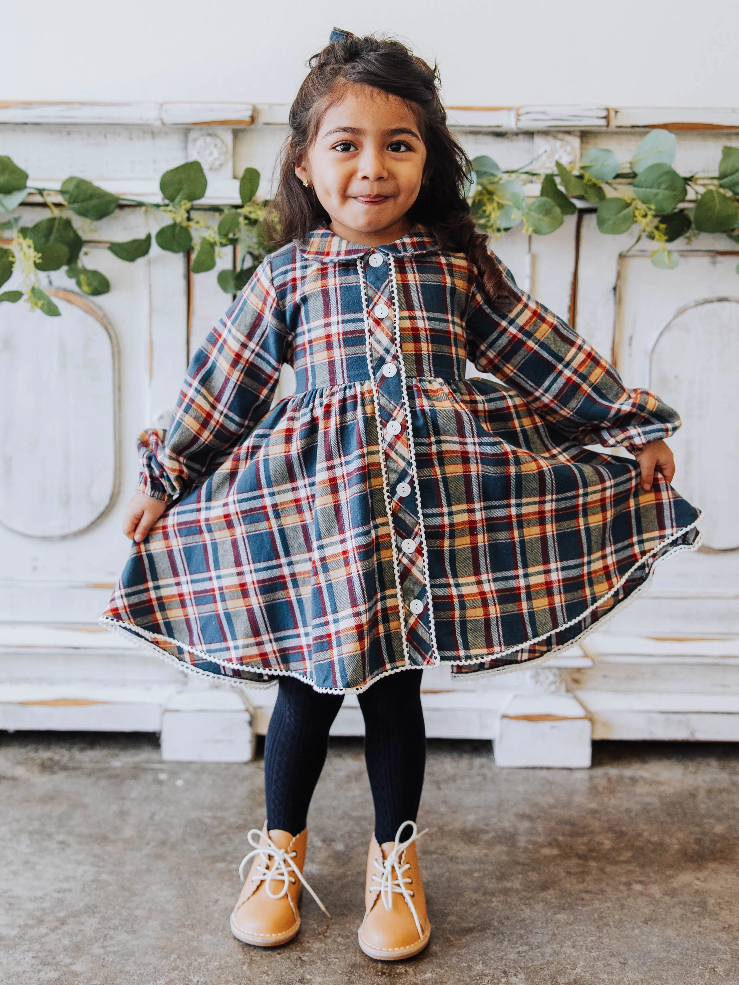 Navy and Gold Plaid Goldie Dress