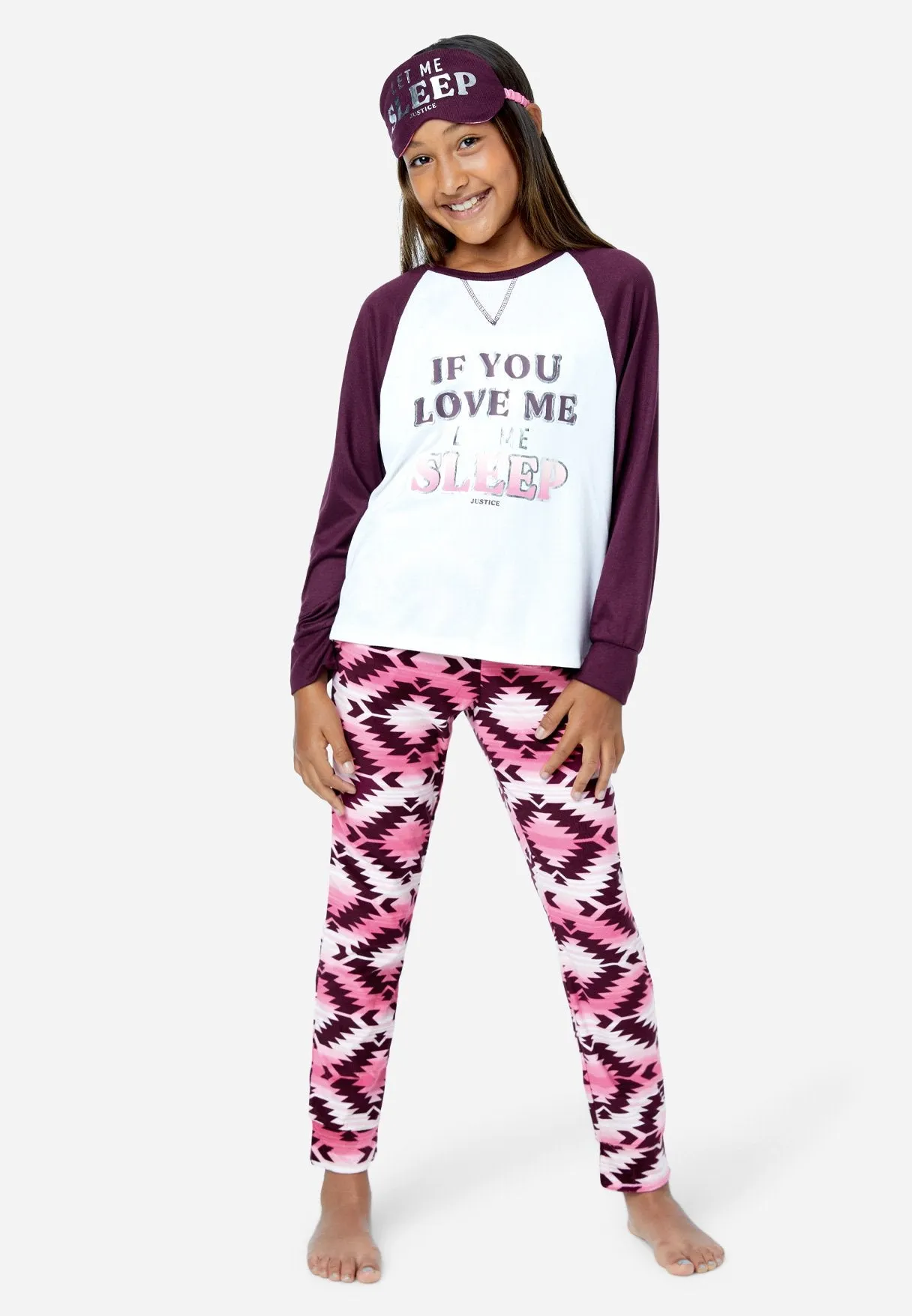 Graphic Raglan & Patterned Pajama Set