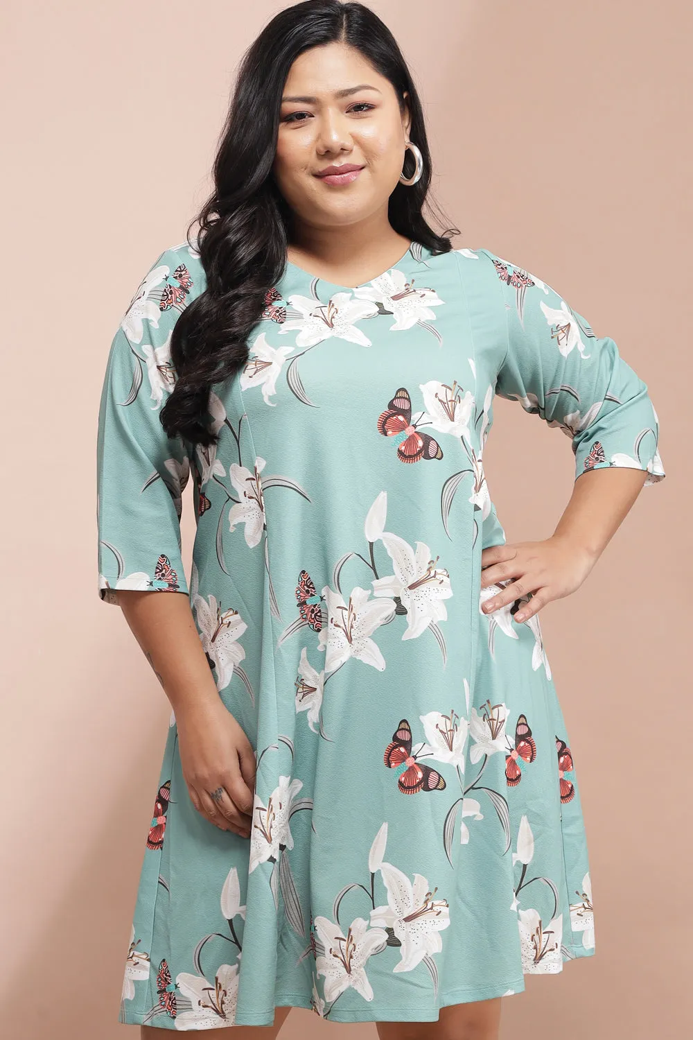 Green Lillies Butterfly Printed Dress