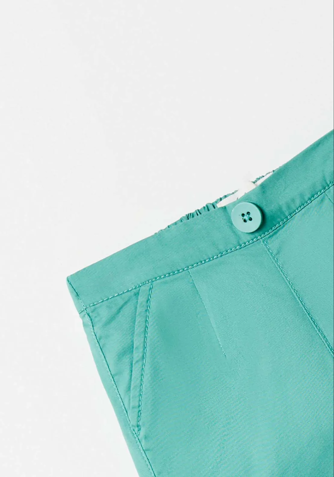 Green Plain Twill Shorts - Green