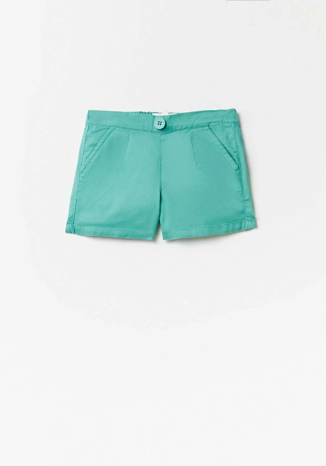 Green Plain Twill Shorts - Green