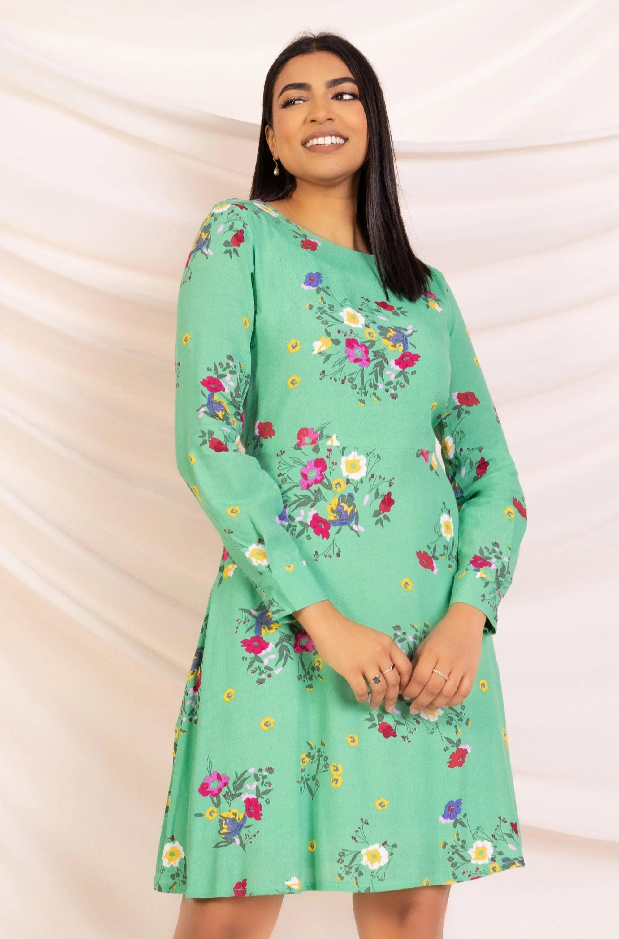 Green Printed Aline Dress