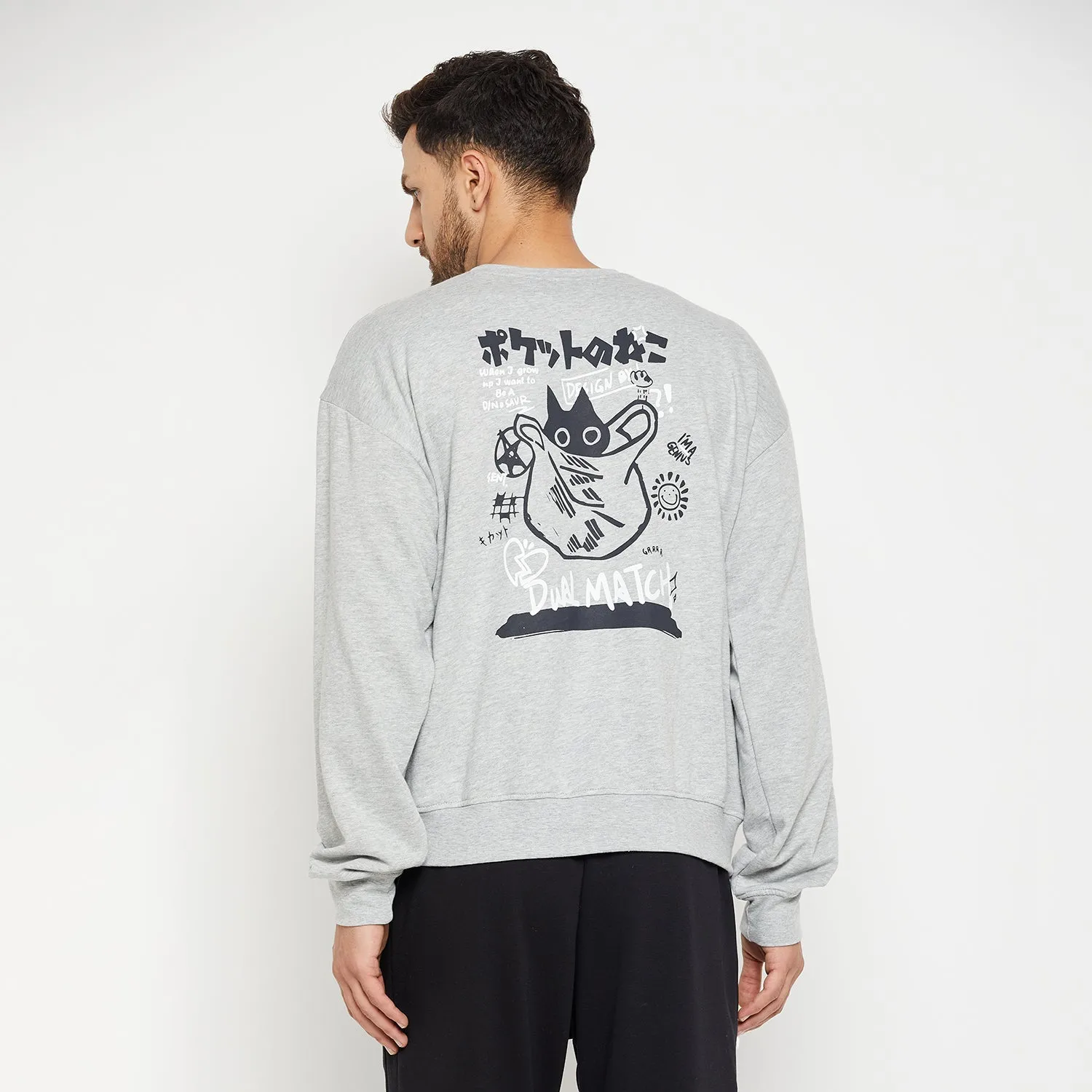 Grey Graphic Oversized Sweatshirt