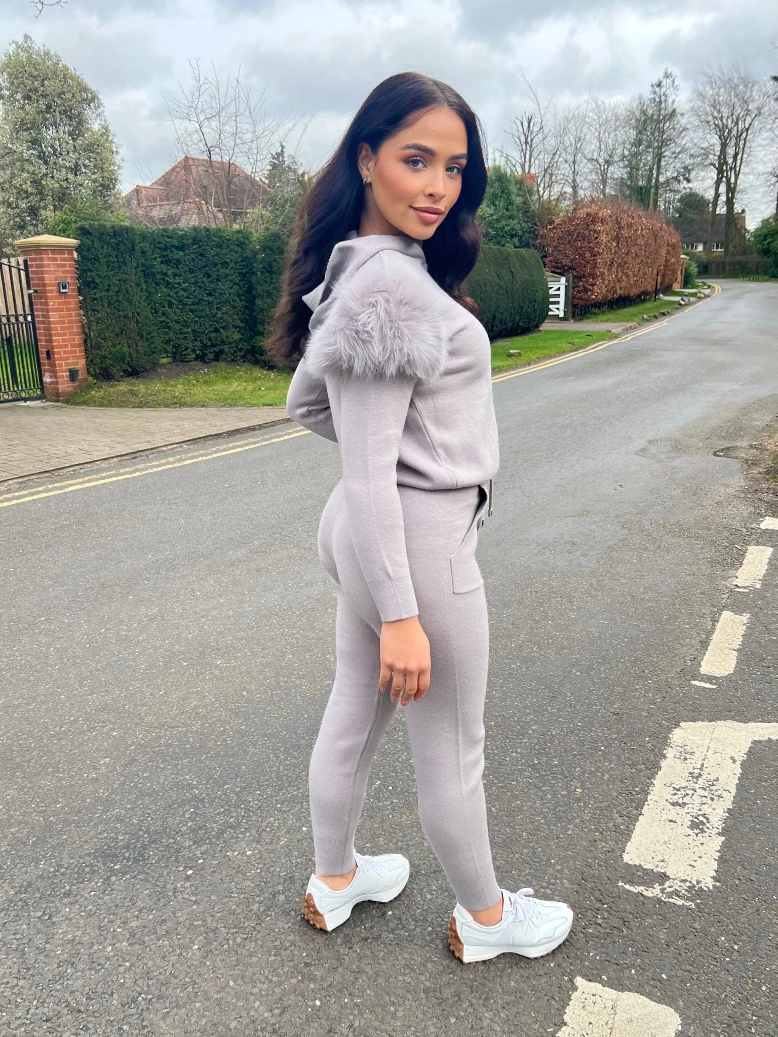 Grey Luxury Fur Tracksuit