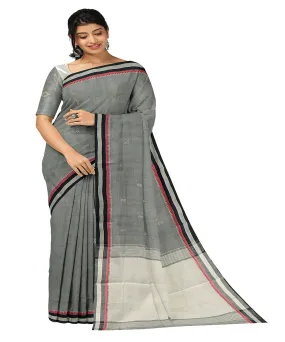 Grey plain butta rajahmundry handwoven cotton saree