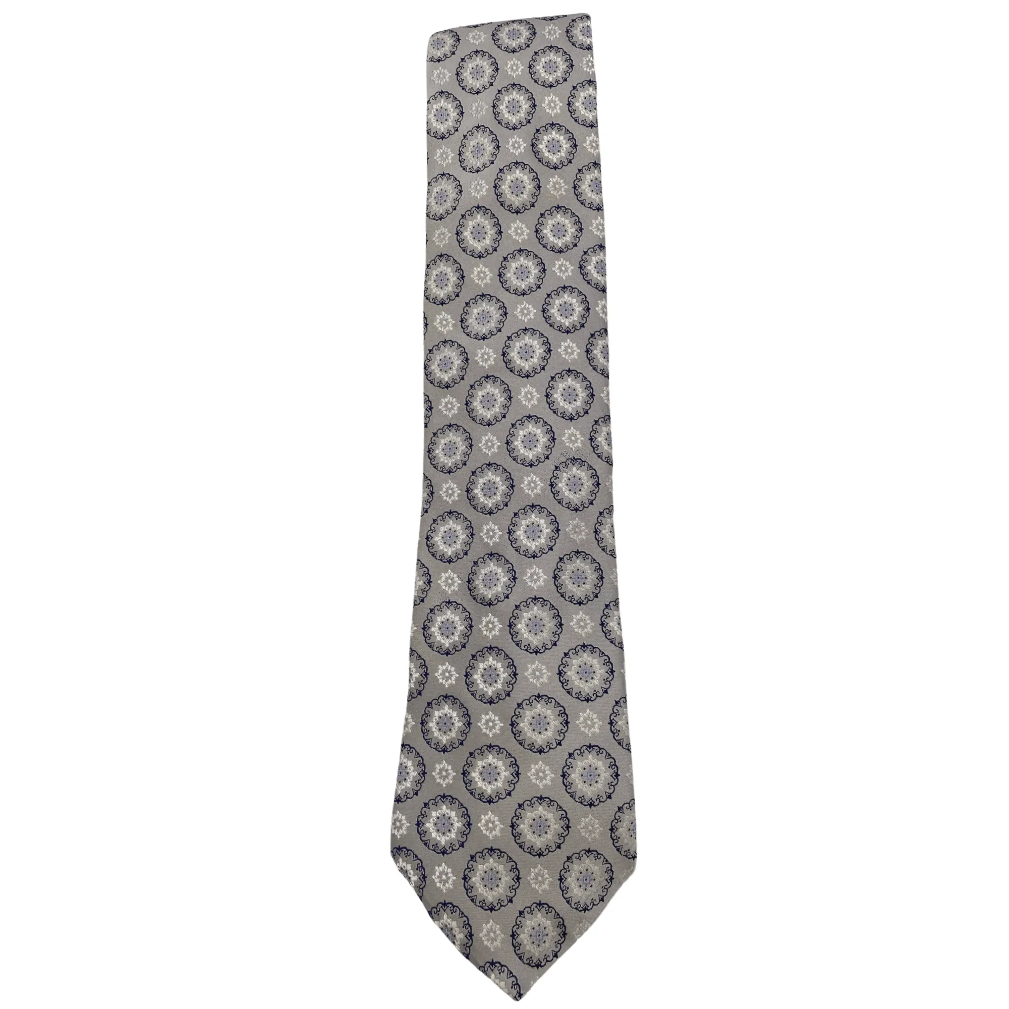 IKE BEHAR Circular Geometric Patterned Silk Tie - Grey, Midnight & Silver