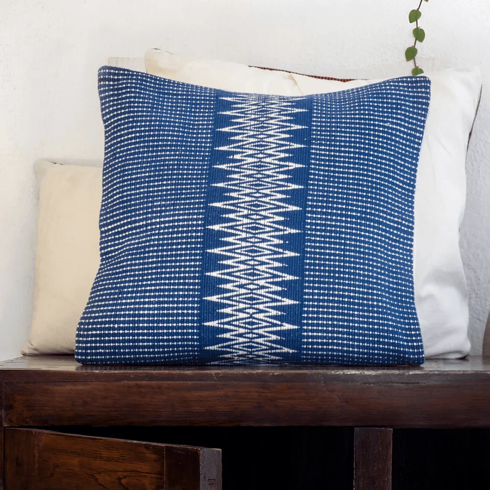 Indigo & White Patterned Handwoven Cushion Cover