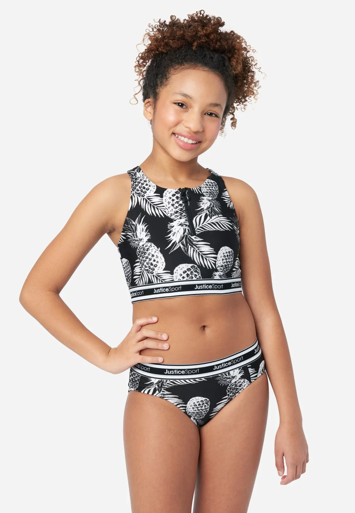 J Sport Patterned Racerback Bikini Swim Set