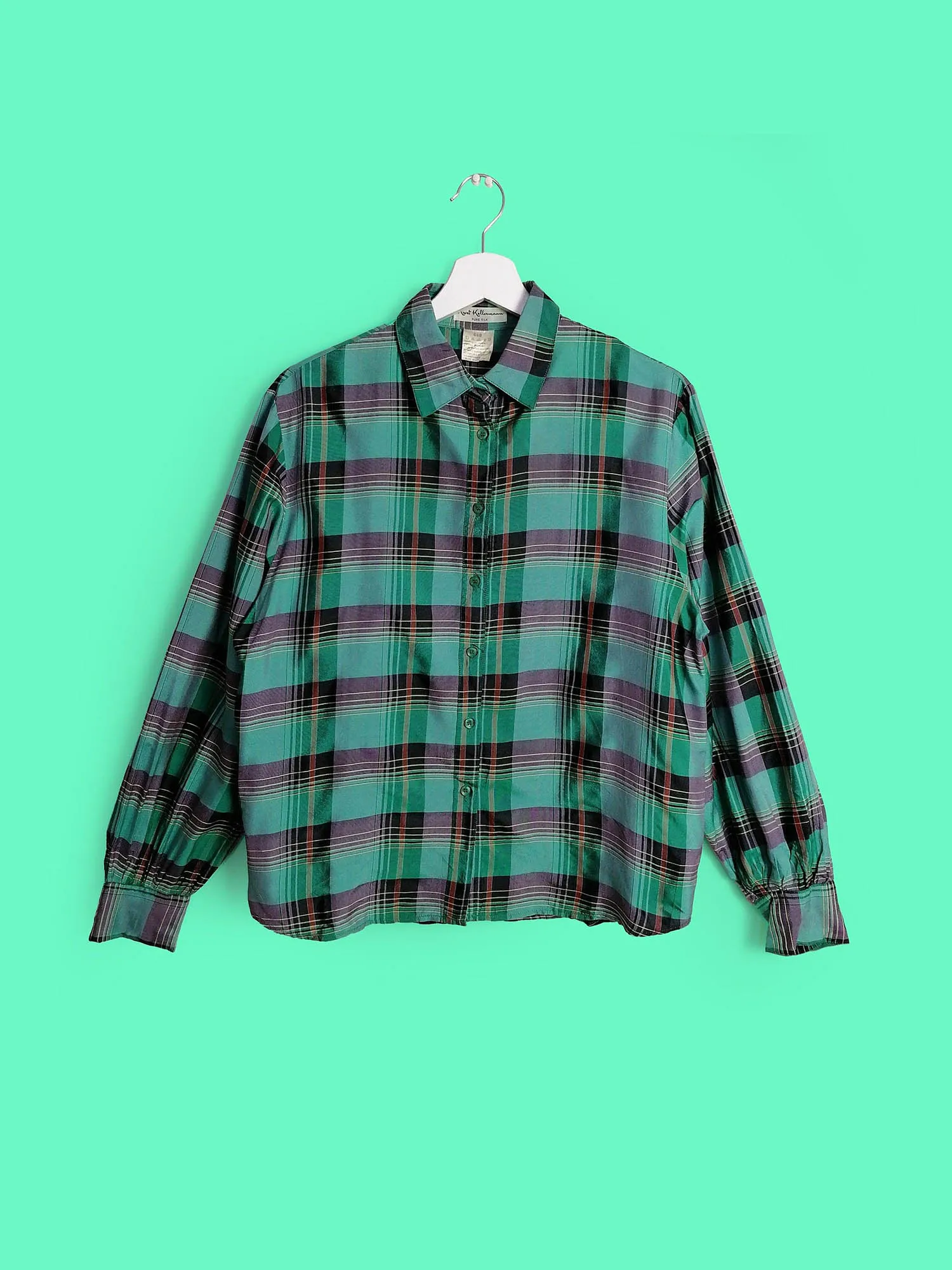 KURT KELLERMANN Plaid Pattern Silk Blouse