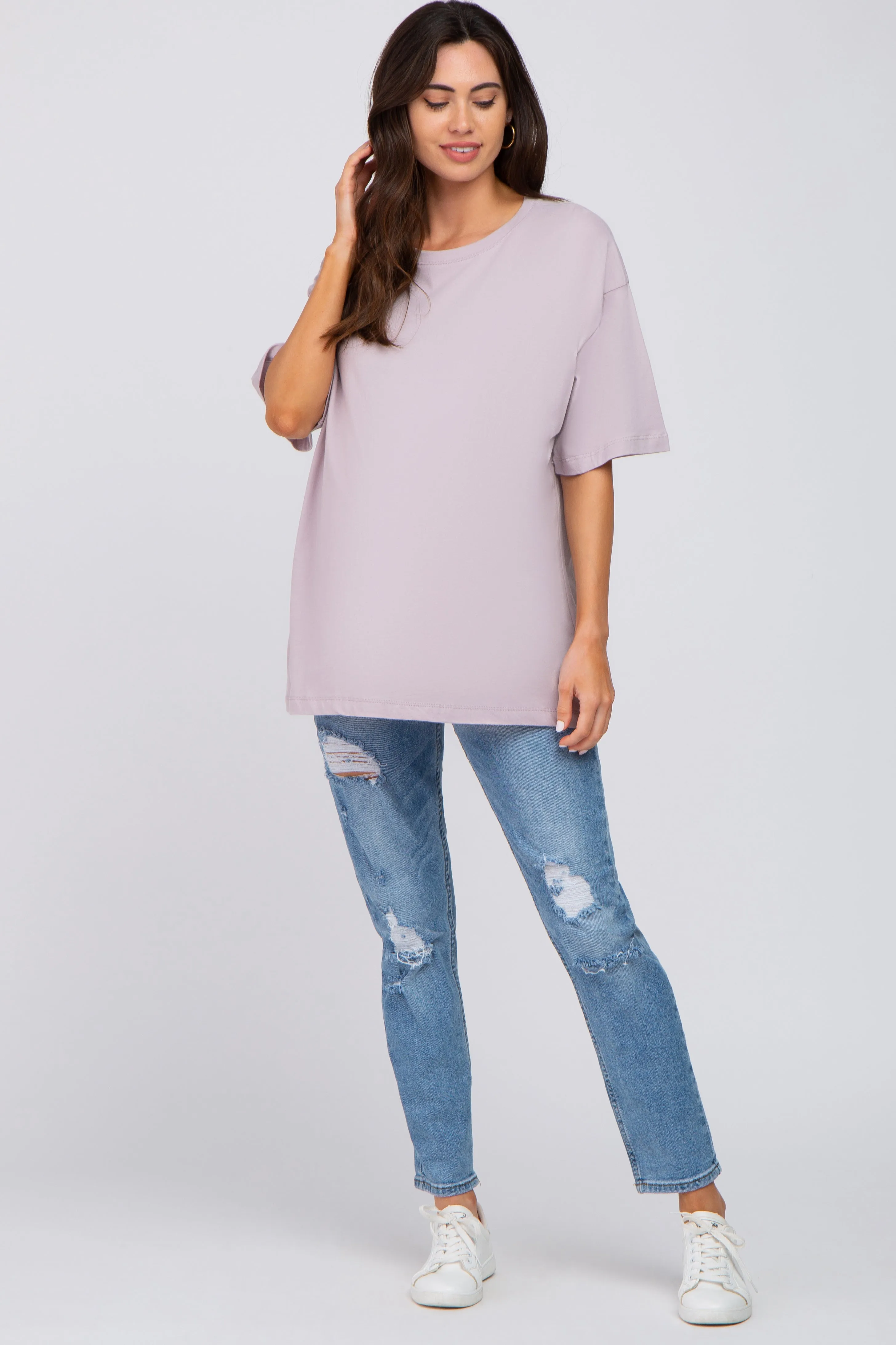 Lavender Basic Oversized Maternity Tee