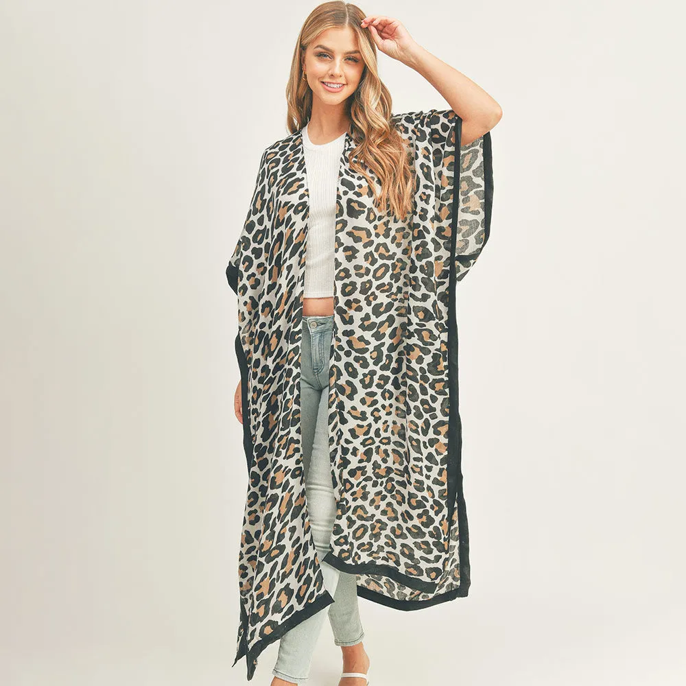 Leopard Patterned Cover Up Kimono Poncho