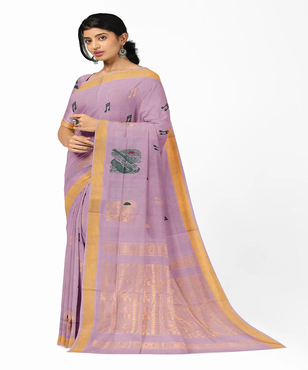 Light purple plain butta handwoven rajahmundry cotton saree